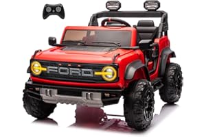 MONDIAL TOYS Ford Bronco Raptor 24V Maxi Fuoristrada 2 Posti Auto Macchina Elettrica per Bambini Telecomando Luci a Led Bluetooth Ammortizzatori Carico Massimo 60 Kg Rosso