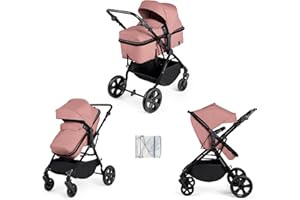 Ickle Bubba Comet 2 in 1 Pushchair (Dusky Pink) Suitable from Birth to 22kg (Approx. 4 Years), Convertible Pram Seat Unit, UPF 50+ Hood, Apron, and Raincover