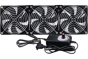 Lot med 3 st 120 mm-ventilatorer med hastighetsregulator, 12 cm PC-chassisventilator, justerbar 3-12 V, 30 dBA tyst, med strömförsörjning och metallgaller för dator