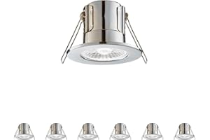 NATIONAL LIGHTING Fire Rated Downlights, Chrome Slimline Bathroom/Shower IP65 Waterproof Ceiling Lights, LED Cool White 4000K, 4W 500 Lumens, 60 Degree Beam Angle, Long-Life 30,000 Hours - Pack of 6