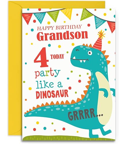 Jonny Javelin Geburtstagskarte Zum 4. Geburtstag Für Enkel – Mit Folie & Glitzer, 22,8 X 15,2 Cm