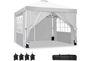 YUEBO Tonnelle 3x3 m Tonnelle Pliante Imperméable avec 4 Parois Tente de Jardin Barnum Professionnel Chapiteau Pliable pour Reception,Exterieur, Blanc