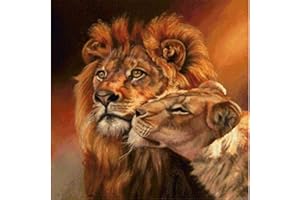 Bimkole 5d Diamond Painting Kit Bricolaje Arte Pareja De Leones, Bestia Al Atardecer Pintura Diamantes Kits Estampados De Punto De Cruz Diamantes de Imitación Decoración de Pared, (40x40 cm)