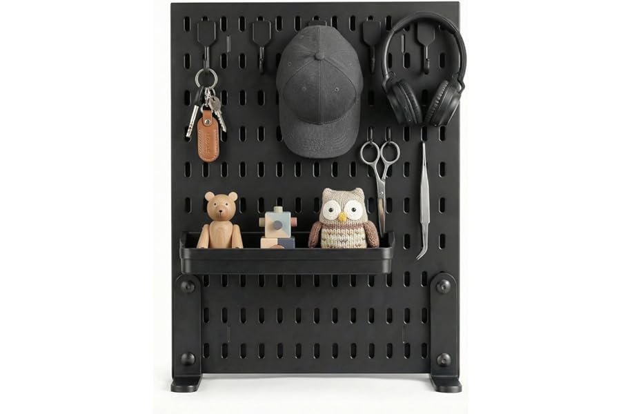YOZAIUUI Black Desk Pegboard Combination Kit: Clamp-On Desk Pegboard 40×30cm with Hooks & Divider No-Drill Desktop Organiser for Gaming & Office