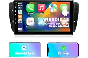GDIENTY Radio Samochodowe do Seat Ibiza 6J 2009 2010 2011 2012 2013, Android 12 GPS FM 2+64G, 9-calowy Ekran Dotykowy, Obsługuje GPS Carplay Android Auto Bluetooth 5.0 WiFi Sterowanie Głosem Radio