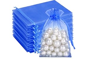 G2PLUS 100 Sacchetti Organza Blu: Sacchetti Regalo in Organza 10x15CM con Coulisse,Per Uso Regalo,Occasione Matrimonio,San Valentino