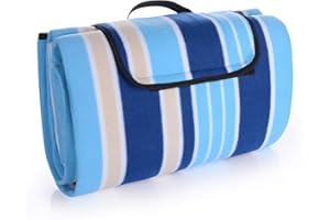 EKKONG 200 x 200 cm Pique-Nique Couverture Tapis de Pique-Nique, imperméable Pliable Portable pour Camping Jardin, avec des Sangles (Sangle Bleue)
