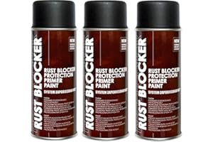 DECO COLOR 3er Sparpack 400 ml Rust Blocker 4in1 Metallschutzlack Rost Stop Lack schwarz matt RAL 9005 , 4in1 -Haftvermittler - Aktiver Rostschutz - schnelltrocknender Lack - effektiver Schutz