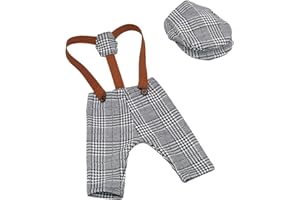 Toyvian Baby Fotografie Outfits Plaid Hosenträger Hosen Und Peaked Cap Set Neugeborenen Kostüm Anzug für Mädchen Jungen Foto Requisiten Babyparty Geschenk