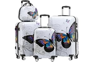 BEIBYE Butterfly 2060 TSA-Schloss 4-TLG. Reisekoffer Trolley – Robustes Hartschalen Kofferset inkl. Handgepäck und Beautycase(4er Set)