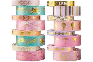 YUBX 16 rotoli Gold Washi Tape Set Masking Tape di nastro adesivo decorativo VSCO per artigianato, giornali Bullet Journals, pianificatori, scrapbooking, packaging (Gold 16)
