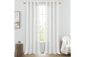 MRTREES Tende Lino Bianche Semioscuranti per Interni Camera da Letto Moderna Soggiorno Bellissime Moderne Salotto Eleganti Casa 2 Pezzi 140x260cm Tenda Bianca con Anelli Tende da Interno