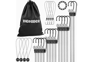 BINGCOBBER Lot de 23 Cordes élastiques Tendeur Robuste,Bungee Cords avec Crochets,Sangles Bagages,bâches pour la Protection des Meubles,Transport de Coffre de Voiture et de Moto