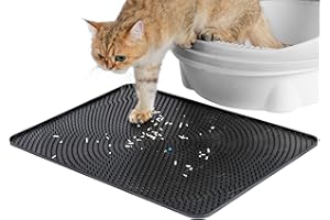 PETTOM Tappetino Lettiera Gatto Tappeto per Lettiera Sabbia Gatto Tappetino Igienico per Gatti Sabbietta Sassolini Della Lettiera Tappetini Igienici Impermeabile Antiscivolo Gatto Silicone 53x38cm