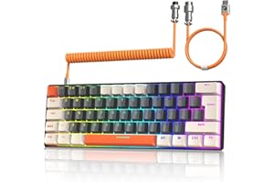 ZIYOU LANG T60 Wired Gaming-Tastatur mit Spiral USB-C Kabel - Kompakt 60% UK Layout(QWERTY) Mechanische Tastatur, 19 Rainbow RGB Backlit Mini 62 Tasten Klickender Blue Switch für PC/Mac - Glimmer