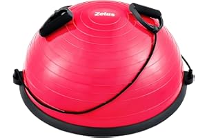 ZELUS 58CM Pelota de Equilibrio Inflable con 1 Bomba de Pie Media Pelota Equilibrio con 2 Bandas de Fitness Pelota de Pilates para Ejercicios de Entrenamiento
