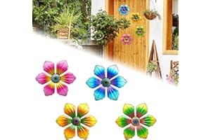 PEALOVCOM 4 Piezas Decoraciones de Pared de Flores de Metal Flores de Metal Multicolores para Decorar Pared de Jardín Exterior Decoración de Pared para Terraza Patio Balcón Salón,18 x 18 cm