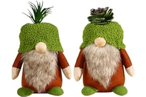 2 Pcs Green Succulent Gnomes,URMAGIC 20 x 15 cm Succulent Summer Gnomes with Leaves and Plants,Green Gnome Figurine,Handmade Garden Plants Gnomes,Succulent Air Plant Gnomes,Tiered Tray Decor