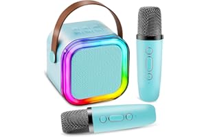 VESMIGA Kids Karaoke Machine 2 Microphones - Music Singing Toys for 3-12 Year Old Girls Birthday - Mini Portable Karaoke Machine Wireless Microphones for 3-12 Year Old Boy Girls (Light blue)