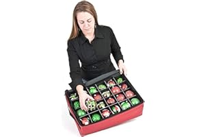 HOLSHOP Boîte de Rangement de Boules de Noël pour 64 Boules, Ornement de Noël Boîte à Boules de Sapin de Noël avec Fermeture éclair et poignée (G)