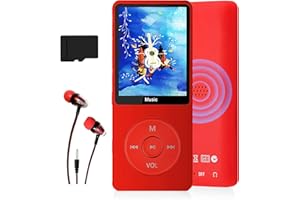 HOTECHS. MP3-Player, Musik-Player mit 16GB Micro SD Karte, Ultra Slim Musik-Player mit eingebautem Lautsprecher, Photo Viewer, Video Play, FM Radio, Voice Recorder, E-Book Reader (Rot)