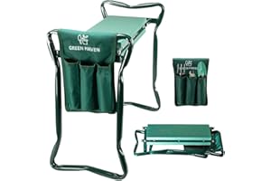 Green Haven Garden Kneeler Seat with Handles & Tool Bag – Heavy‑Duty Foldable Kneeling Stool for Gardening – EVA Foam Padded Garden Kneeling Pad, Gift for Gardeners & Elderly