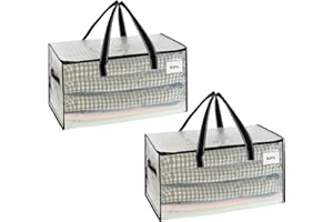 VENO Bolsa de Mudanza Grande y Resistente, Esenciales de Dormitorio Universitario, Organizador de Almacenamiento de Ropa con Cremallera, Almacenaje el Dormitorio(Transparente,Pack de 2)