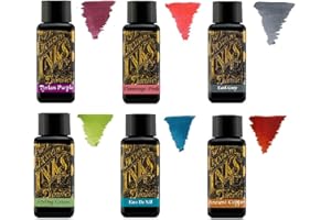 Diamine Tinta de Pluma Estilográfica 30ml - Rueda de Color - 6 x Botellas - Tyrian Purple, Flamingo Pink, Earl Grey, Spring Green, Eau de Nil, Ancient Copper