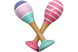 PREMYO Sonaglio Neonato Maracas - Giocattolo per Bambini Legno - Gioco Montessori Musicale Bebè - Strisce Rosa Bianco