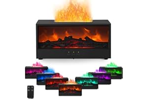 EXKEEN Difusor de Aceites Esenciales con Llama 3D, 150ML Humidificador de Aire para Dormitorio con Chimenea LED, 7 Colores de Llama, Difusor de Aroma para Chimenea con Control Remoto para Oficina en Casa