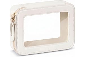Prite Clear Makeup Bag with Gift Box Waterproof Cosmetic Case Travel Toiletry Bag Car Essentials with Double Zippers (Beige)