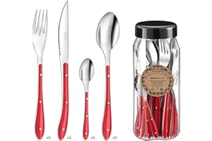 Amefa 0616 Bistro Servizio Posate, Acciaio Inossidabile, Rosso, 24 unità