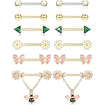 Kakonia 6 Paia 14G Capezzolo Piercing Per Donne 316L Acciaio Inossidabile Cuore Farfalla Luna Fiore CZ Anelli Per Capezzoli Set Di Gioielli Piercing Per Capezzoli Carino