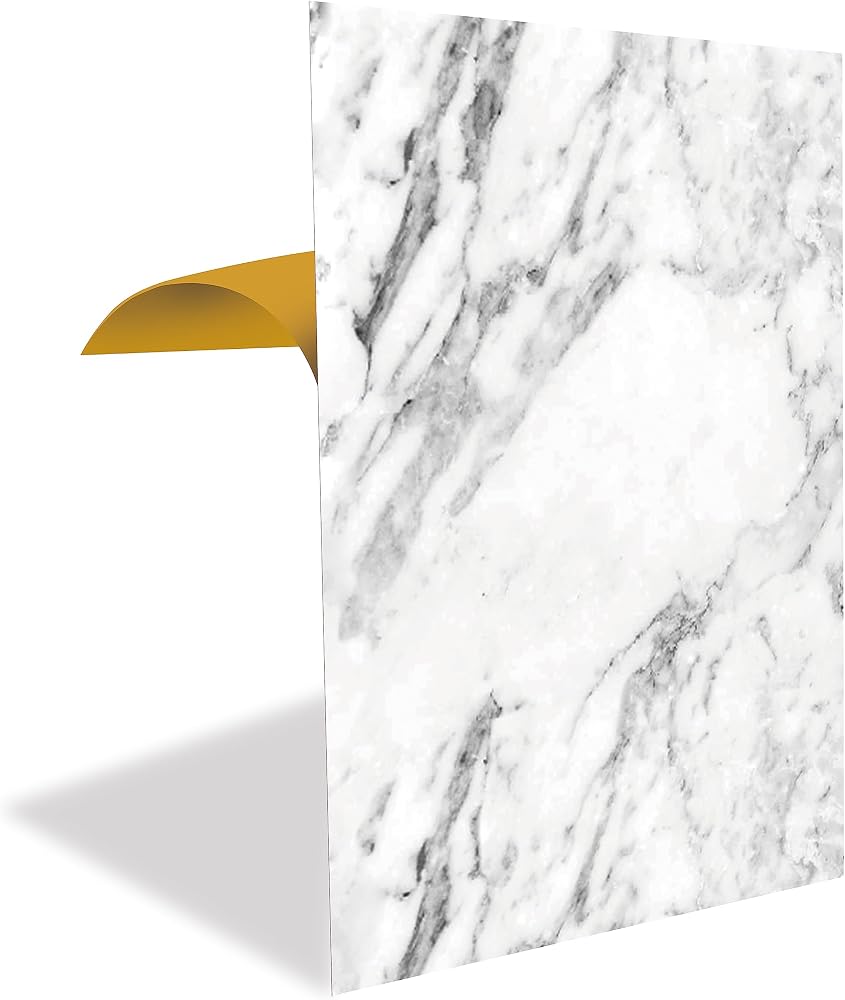 Tink Kendinden Yapışkanlı Beyaz Mermer Desenli PVC Panel, Yapışkanlı Yer Zemin Kaplama, Duvar Kaplama, Fayans Çıkartması 41x62 cm (4 Adet / 1 m²)
