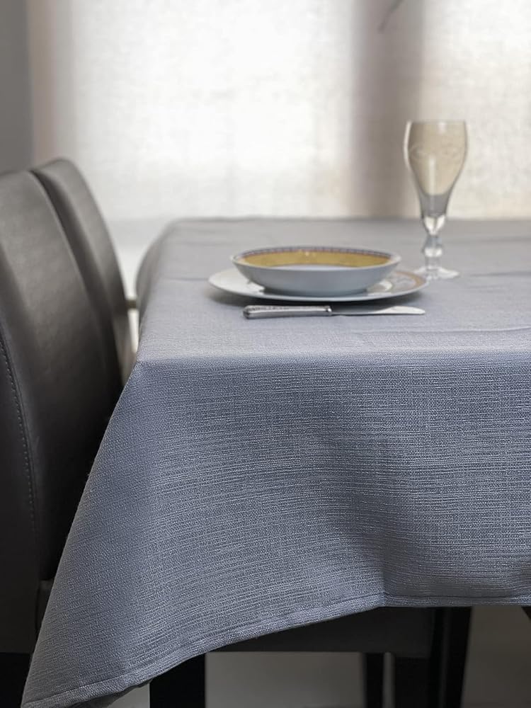 vi Ihlamur keten görünümlü, su geçirimsiz, kayma yapmayan premium masa örtüsü (145 cm x 220 cm, Gri)