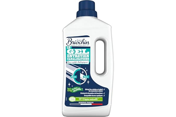 JACQUES BRIOCHIN - Gel entretien canalisations - Usage préventif - Nettoie, Réduit les mauvaises odeurs - Prévient la formation de bouchons - Parfum Menthe - 99% origine naturelle - Ecocert - 900L