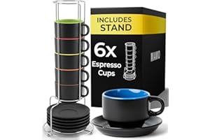 ‎MIAMIO MIAMIO - 6 x 75 ml Zestaw kubków/filiżanek do espresso z kamionki, czarne zewnątrz, kolorowe wewnątrz - Kolekcja Le Papillon (Mieszane)