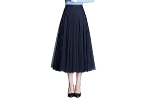 ANIMQUE Mujer Falda Larga de Tul Midi Tiro Alto Falda Plisada Cintura Elástica Princesa Elegante Falda Fiesta Boda