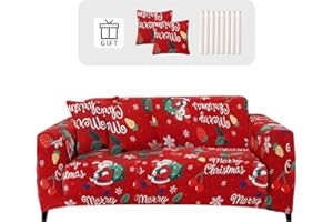 Lydevo Copridivano Elasticizzato Natale 2 Posti Fodere Copri Divano con Braccioli con 2 Copricuscini Moderno Copridivano Fantasia Universale Lavabile Divano Protector,Natale Ciliegia
