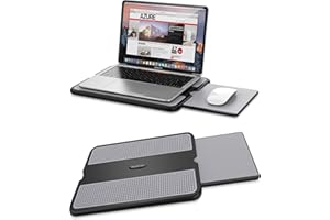 AboveTEK Portable Laptop Lap Desk w/Retractable Left/Right Mouse Pad Tray, Non-Slip Heat Shield Tablet Notebook Computer Stand Table w/Sturdy Stable Cooler Work Surface for Bed Sofa Couch or Travel