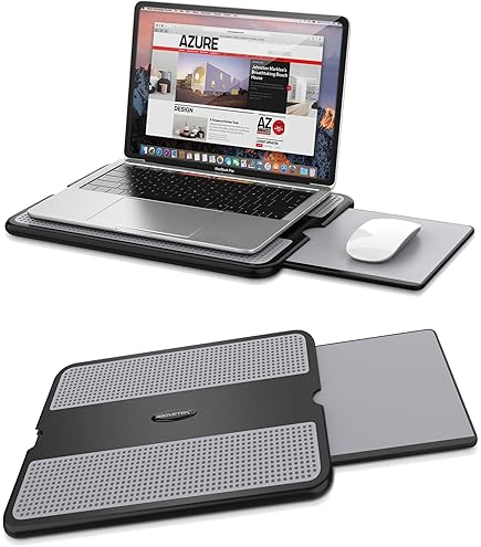 LAPGEAR Scrivania Da Giro In Bambù Extra Large Per Laptop Fino A 17,3 Pollici, Colore Castagna, Con Cuscino Diviso Ergonomico