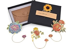 Januts Segnalibro in Metallo 3 Pezzi Segnapagina Classico Peonia con Ciondolo Segnalibri Metallo Vintage Squisiti con Scatola e Scheda per Lettore Donne Insegnanti Che Lasciano, Insieme della foglia