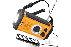 ZPINCSIPO 48100 mWh/13000 mAh - Radio solaire d'urgence - Radio portable AM FM 5 voies - Dynamo mondial - Chargeur de téléphone portable USB - Lampe de camping - Lampe de lecture - Alarme SOS, boussole pour