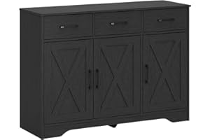 Panana Wooden Sideboard 3 Drawers 3 Doors Entryway Dining Room Console Living Room Storage Farmhouse Sideboard Cabinet (Black)