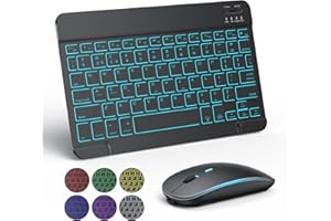 TECURS Bluetooth Keyboard and Mouse Set - Quiet Rechargeable Wireless Keyboard and Mouse Combo with 7-Color Backlit Compatible with Windows/Android/iOS, Ultra-Slim, QWERTY UK Layout, Black