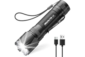 GEARLITE Lampe Torche Rechargeable, 3000LM Mini Lampe de Poche Tactique LED Ultra Puissante Rechargeable Zoomable avec 3 Modes D'éclairage, IP65 Étanche Longue Portée LED Flashlight pour Camping