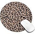 Leopard Print Round Gaming Mouse Pad with Stitched Edge Premium-Textured Non-Slip Rubber Base Mouse Mat for Office & Home Laptop Computer Pc for Kids, Round Coaster 7.9 X 7.9 Inch