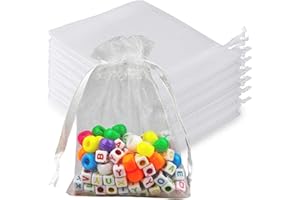 sukevitor 100Pcs Organza Bags White, 13 x 18cm Medium White Gift Drawstring Bags Jewelry Pouches for Wedding, Christmas, Birthday, Anniversary Party Supplies