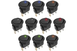 Thlevel Przełącznik kołyskowy okrągły przełącznik 3-biegunowy DC 20 A 12 V Rocker 10 sztuk z 5 kolorami LED wł./wył. do samochodu, łodzi