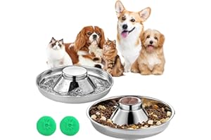 WIKSITE 2 Pack Stainless Steel Bowls for Puppy and Cat, 26CM Pet Slow Feeder Food Bowls, Non-Skid Cat Bowls for Food Water for Small Medium Large Dogs, Cat, Pets (Silver)